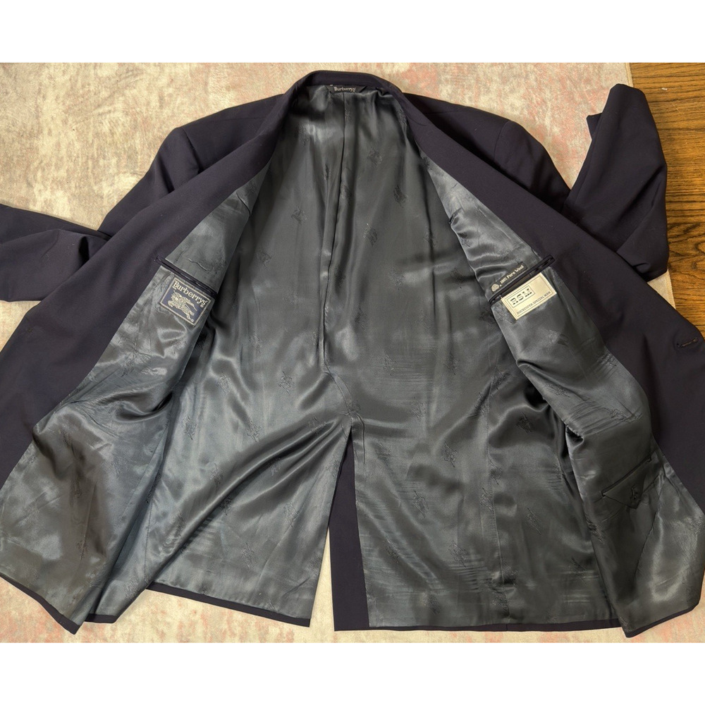 VTG 90s Burberry Jacket Men 50R Blue Wool Blazer Tuxedo Business USA Gold Button - Picture 8 of 13